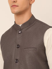 Men's Solid Kurta Pyjama With Nehru Jacket ( JOKPWC W-F 4046Charcoal )-JOKPWC-W-F-4046