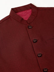 Men's Solid Kurta Pyjama With Nehru Jacket ( JOKPWC W-F 4046Maroon )-JOKPWC-W-F-4046