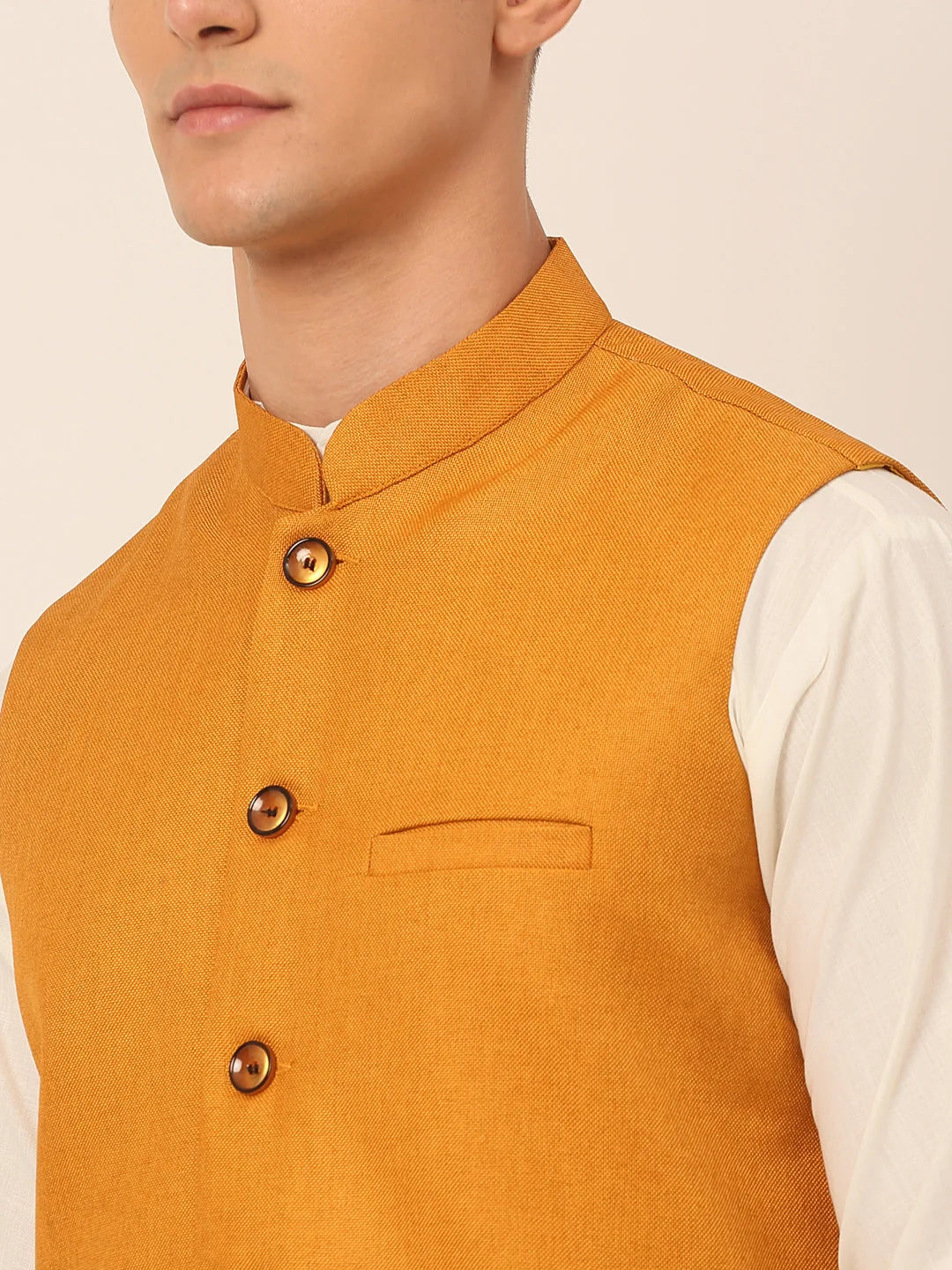 Mustard Men's Kurta Pajama Set with Nehru Jacket | Cotton