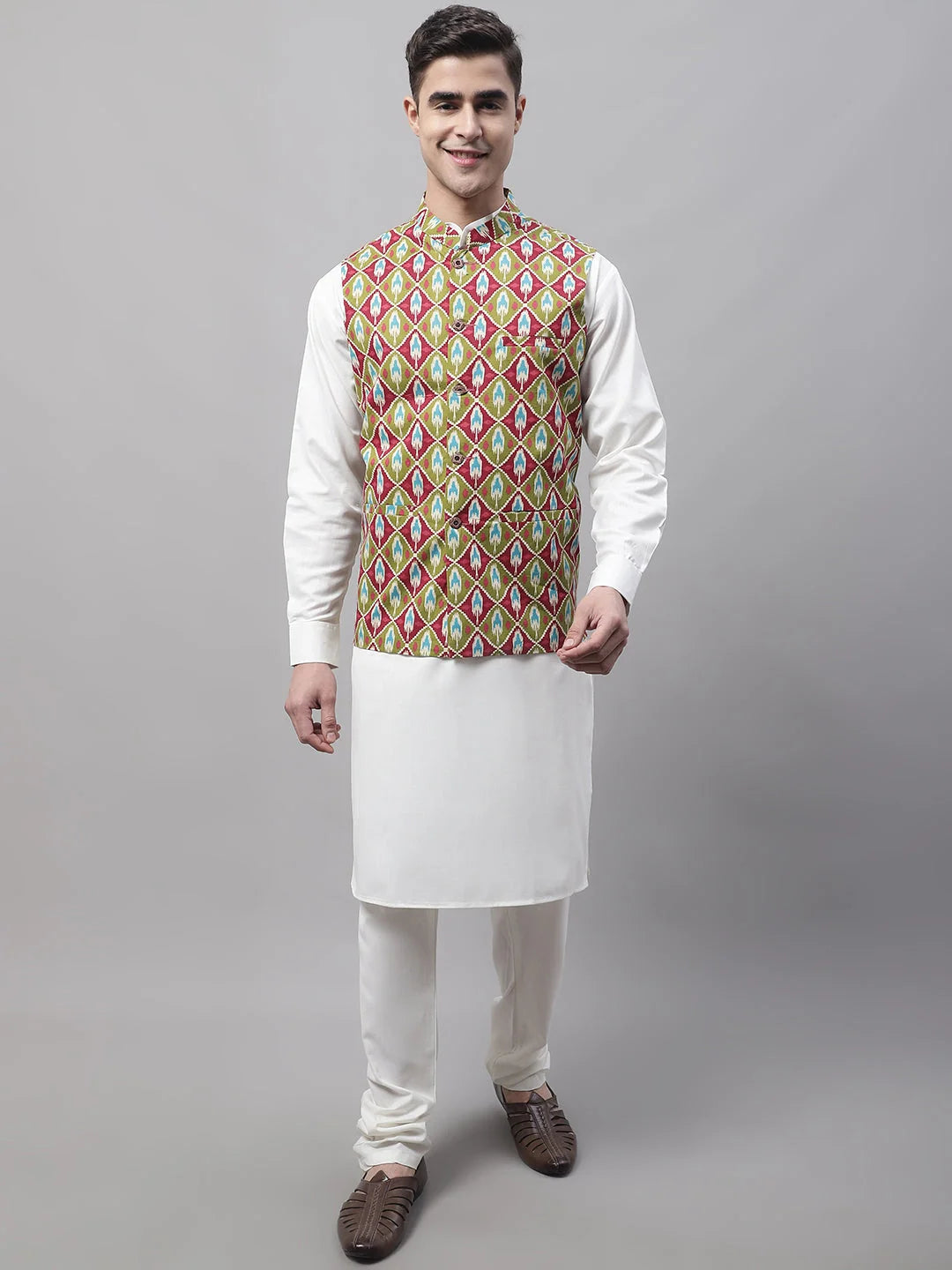 Olive Nehru Jacket Mens Kurta Pajama Set | Ethnic Fashion