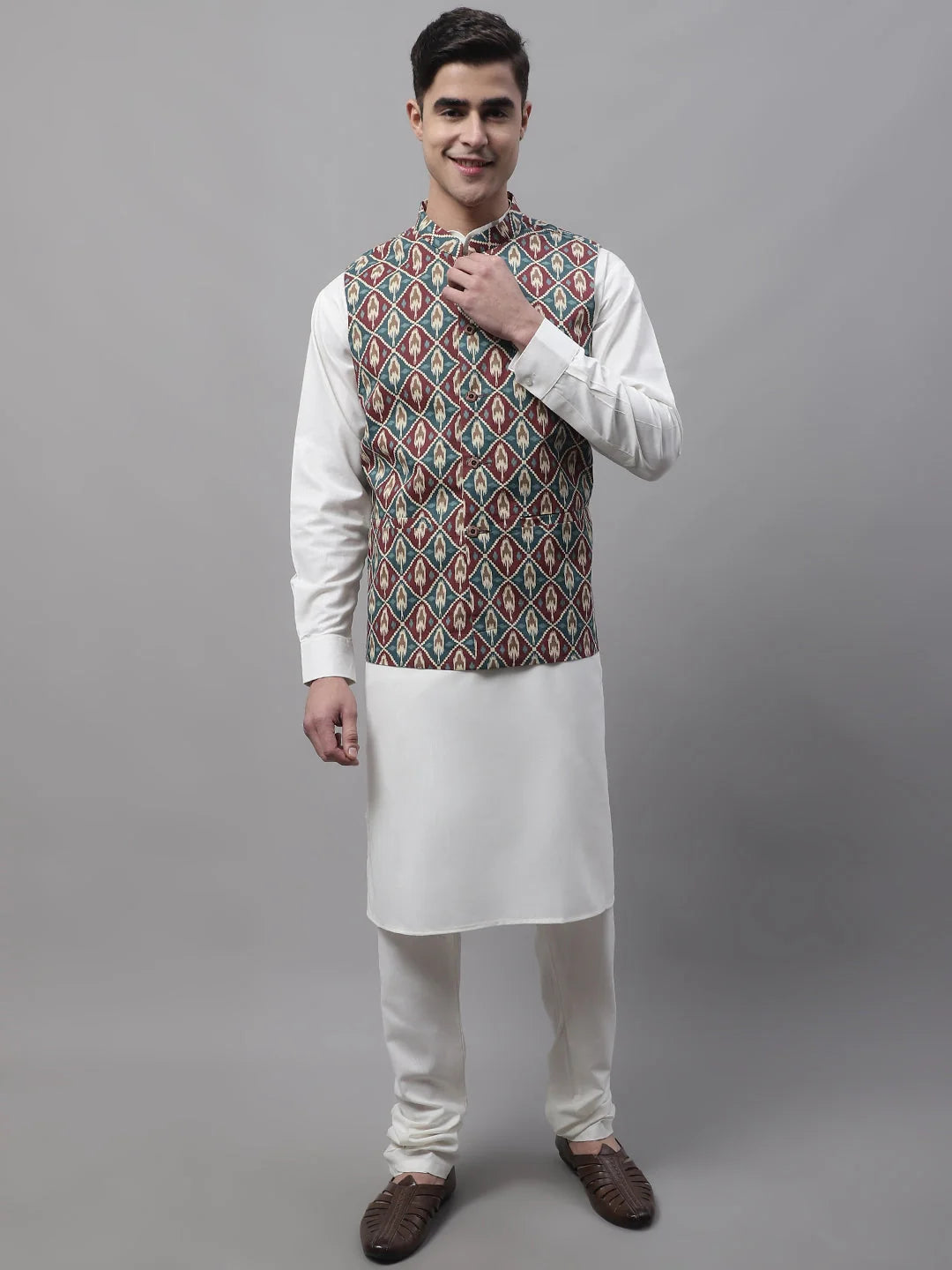 Mens Kurta Pajama Set with Teal Nehru Jacket | Ethnic Wear