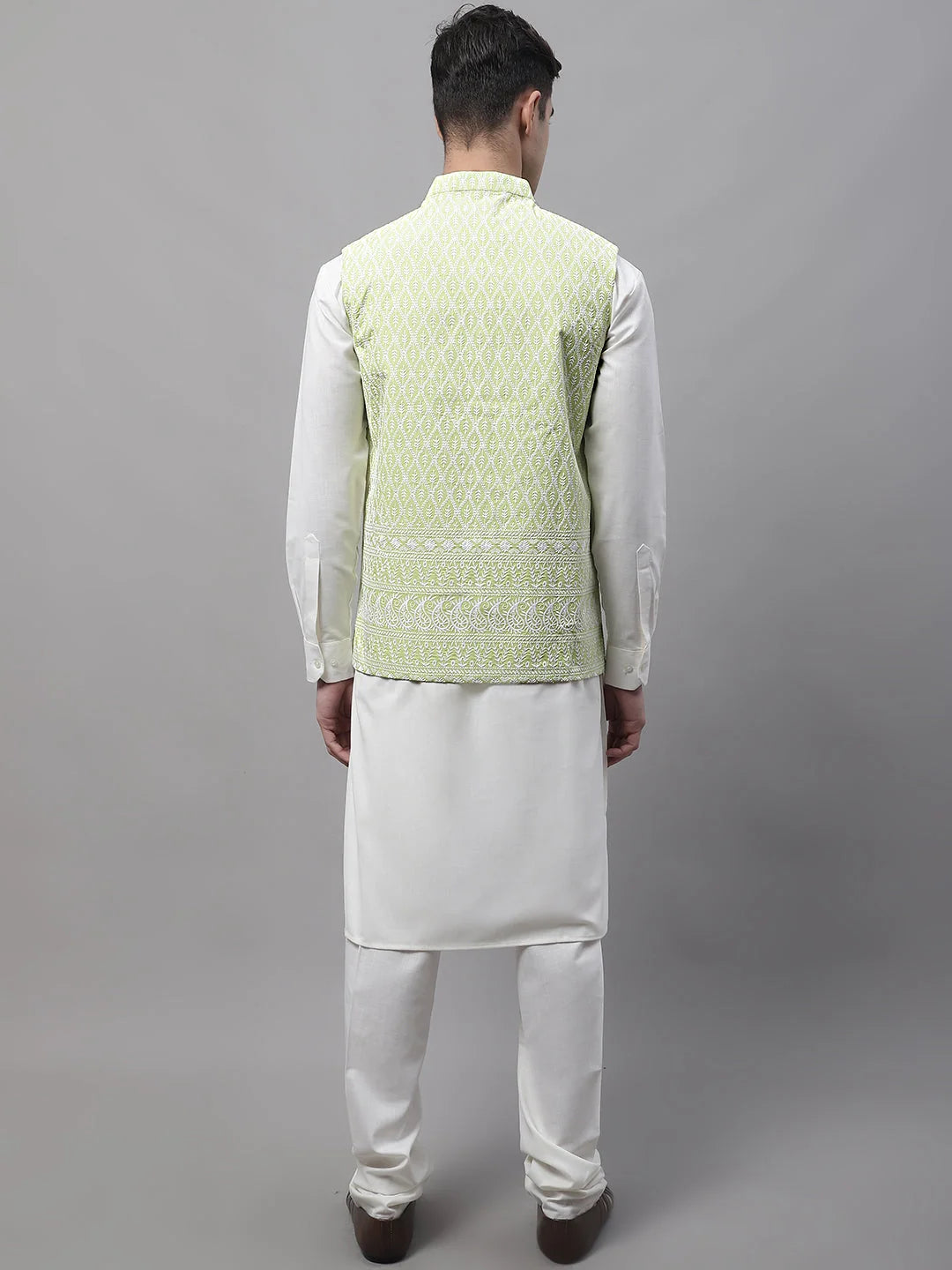 Shop Men's Kurta Pajama Set with Embroidered Nehru Jacket-Ethnic Wear