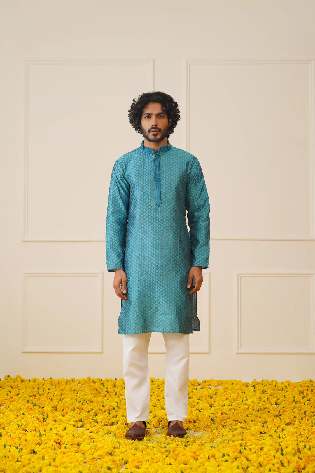 Men's Peacock Blue Embroidered Kurta | Indian Kurta Style