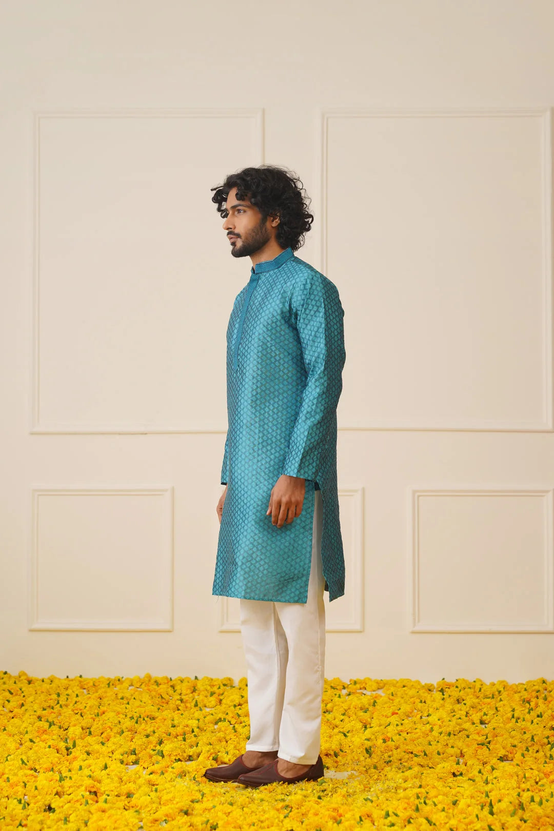 Men's Peacock Blue Embroidered Kurta | Indian Kurta Style