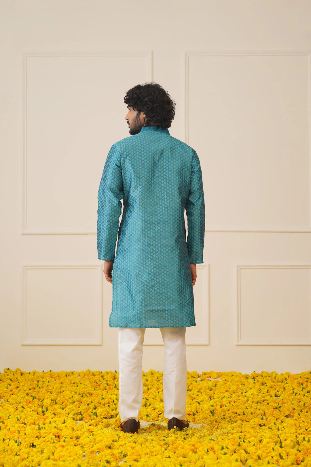 Men's Peacock Blue Embroidered Kurta | Indian Kurta Style