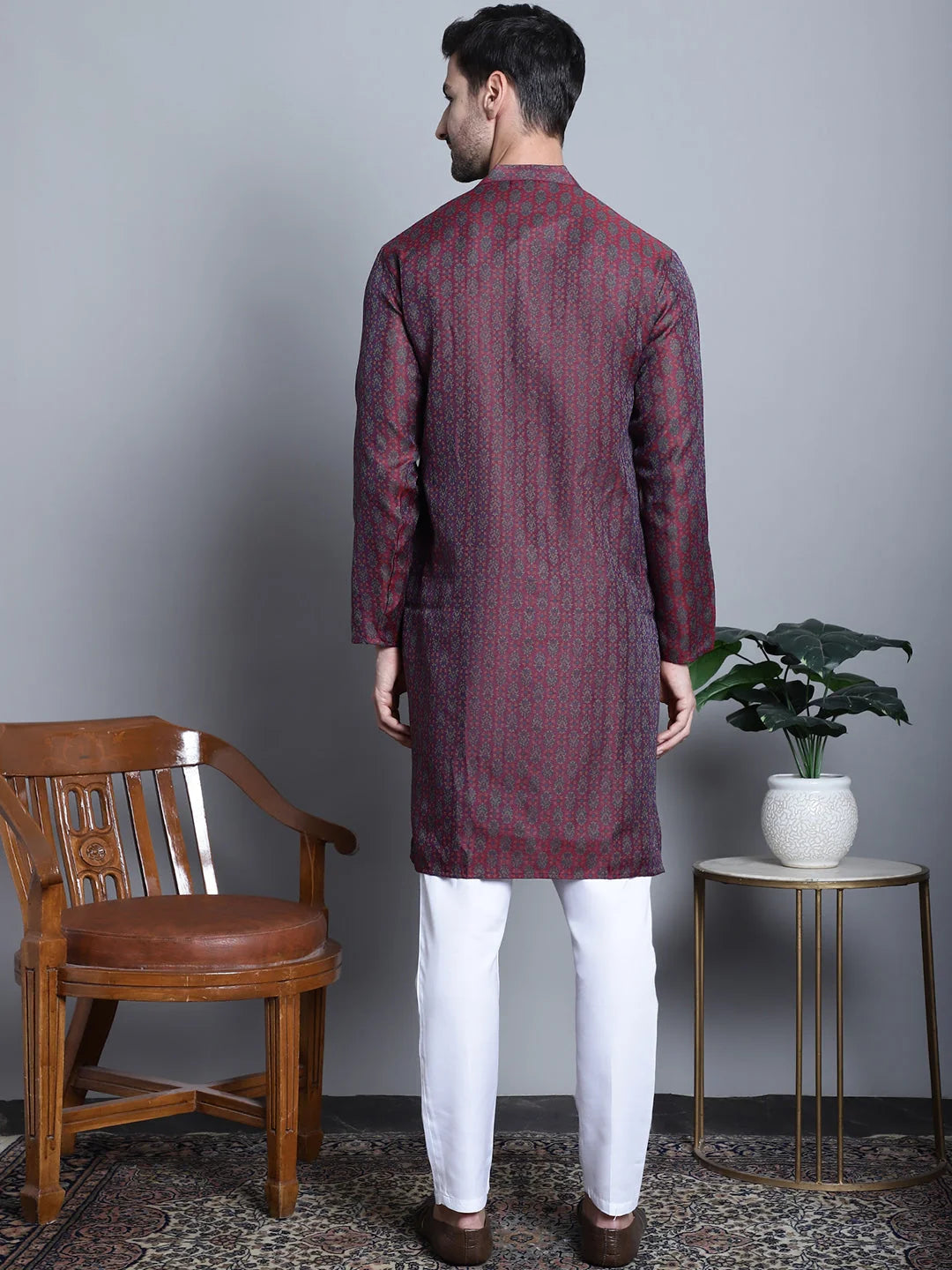 Maroon Woven Cotton Mens Kurta Pajama Set | Stylish Ethnic Wear
