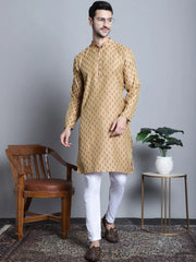 Men Yellow Woven Design Kurta with Pyjamas