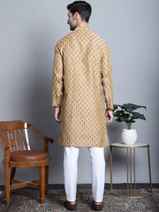 Men Yellow Woven Design Kurta with Pyjamas
