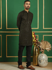 Sequin Embroidered Pure Cotton Kurta with Quality Pyjamas-JOKP-B-P