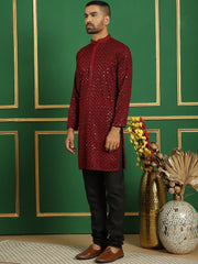 Sequin Embroidered Imp Pure Cotton Kurta with Pyjamas-JOKP-B-P