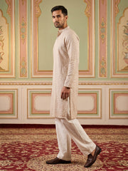 Sequin Embroidered Cotton Kurta with Pyjamas ( JOKP PJ11W 5005Beige )