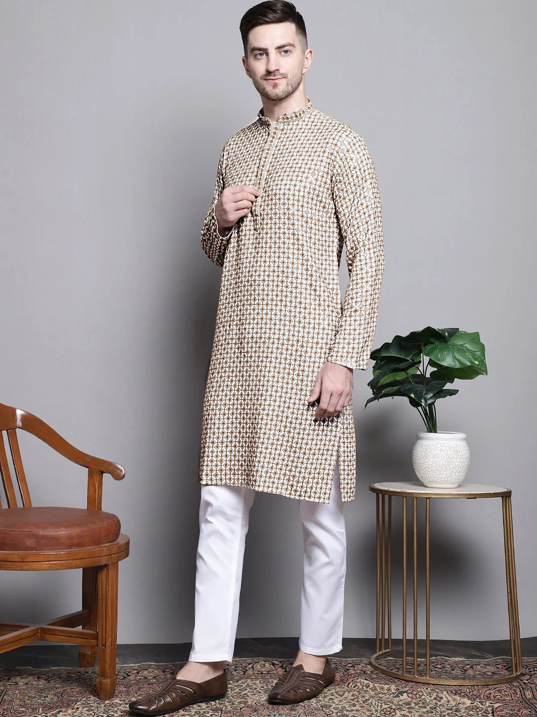 Elegant Cotton Kurta Pajama Set with Sequin Embroidery | Shop Now