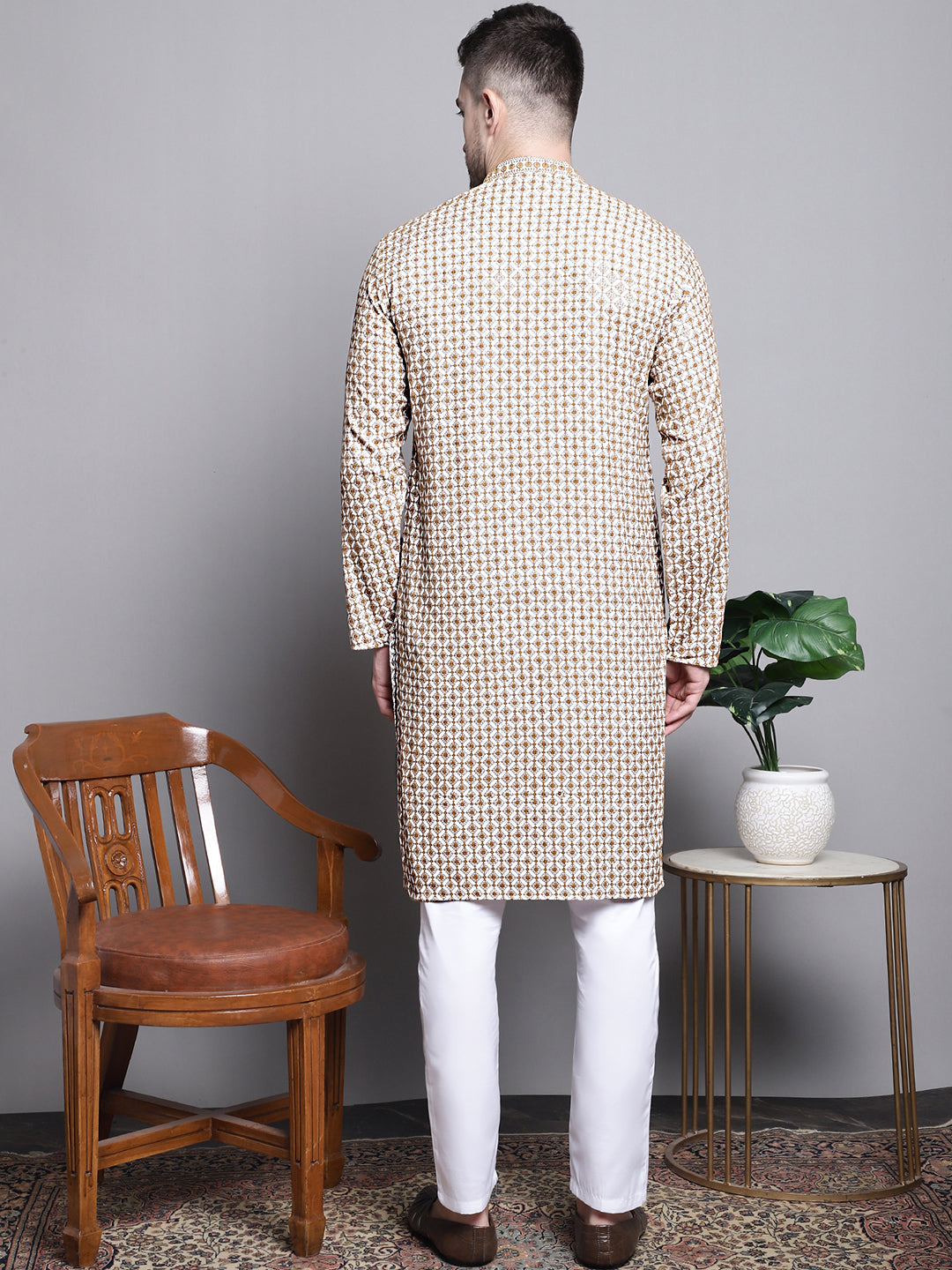 Elegant Cotton Kurta Pajama Set with Sequin Embroidery | Shop Now