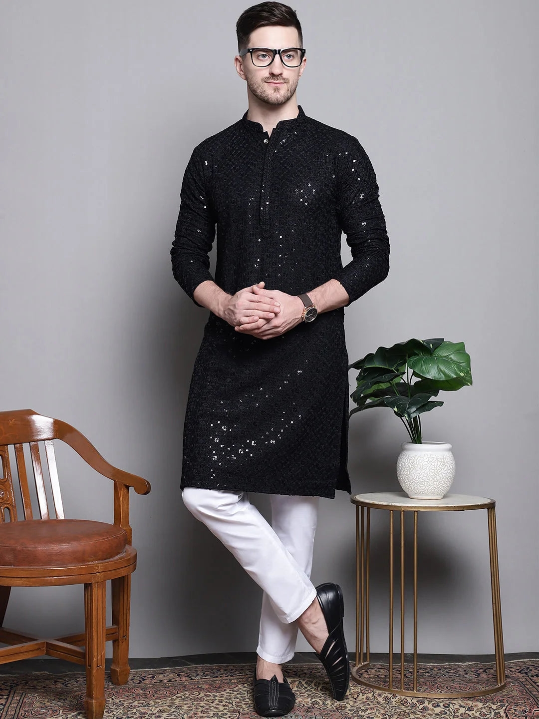Styled Cotton Kurta Pajama Set - Embroidered Mens Kurta Pajama