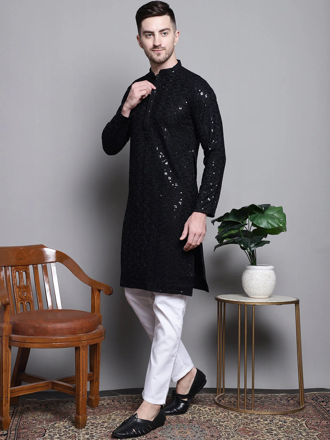 Styled Cotton Kurta Pajama Set - Embroidered Mens Kurta Pajama
