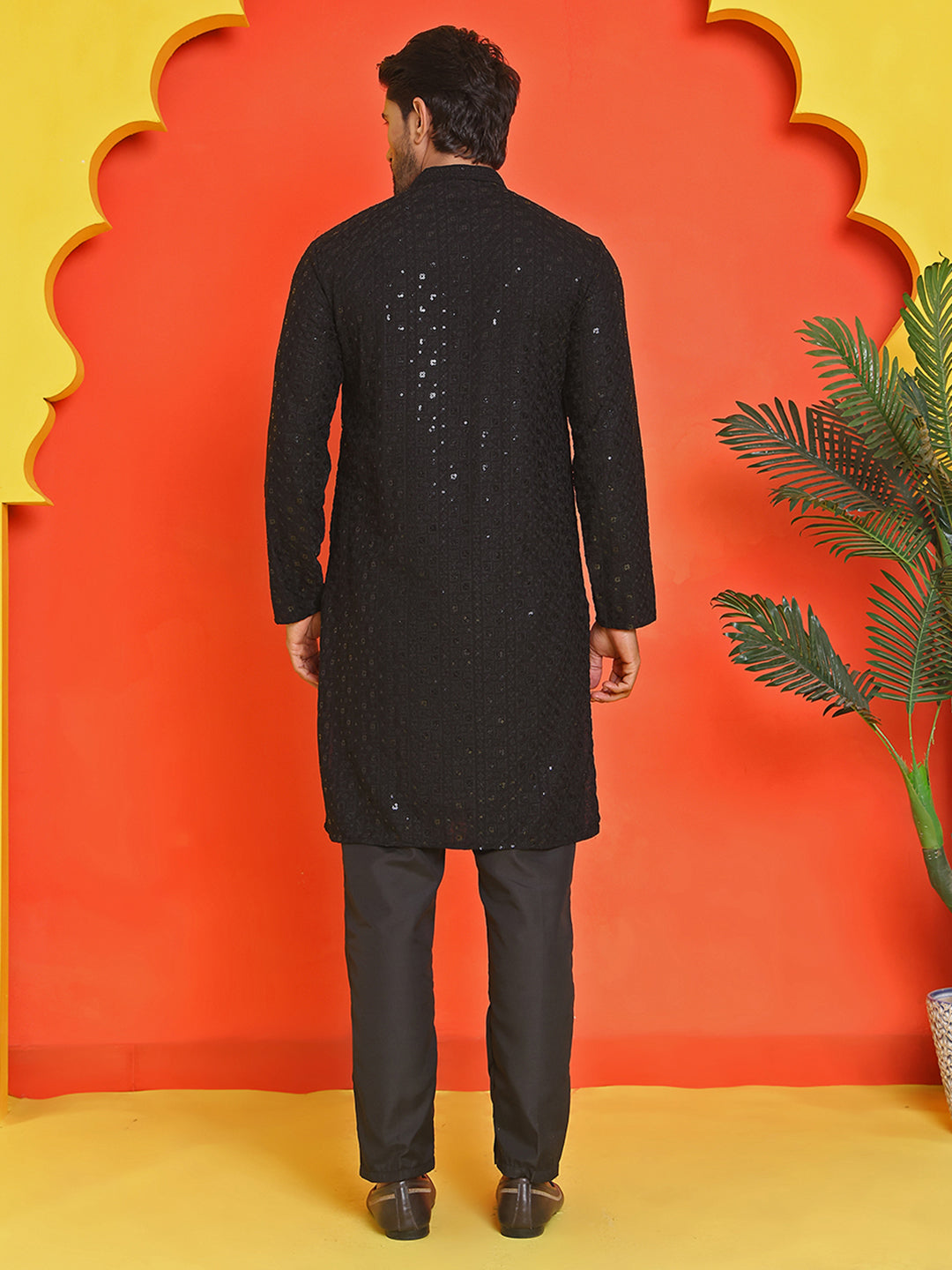 DesiQlo Men Embroidered Kurta Pyjama Set - Black - JOKP_B-P_5006Black_