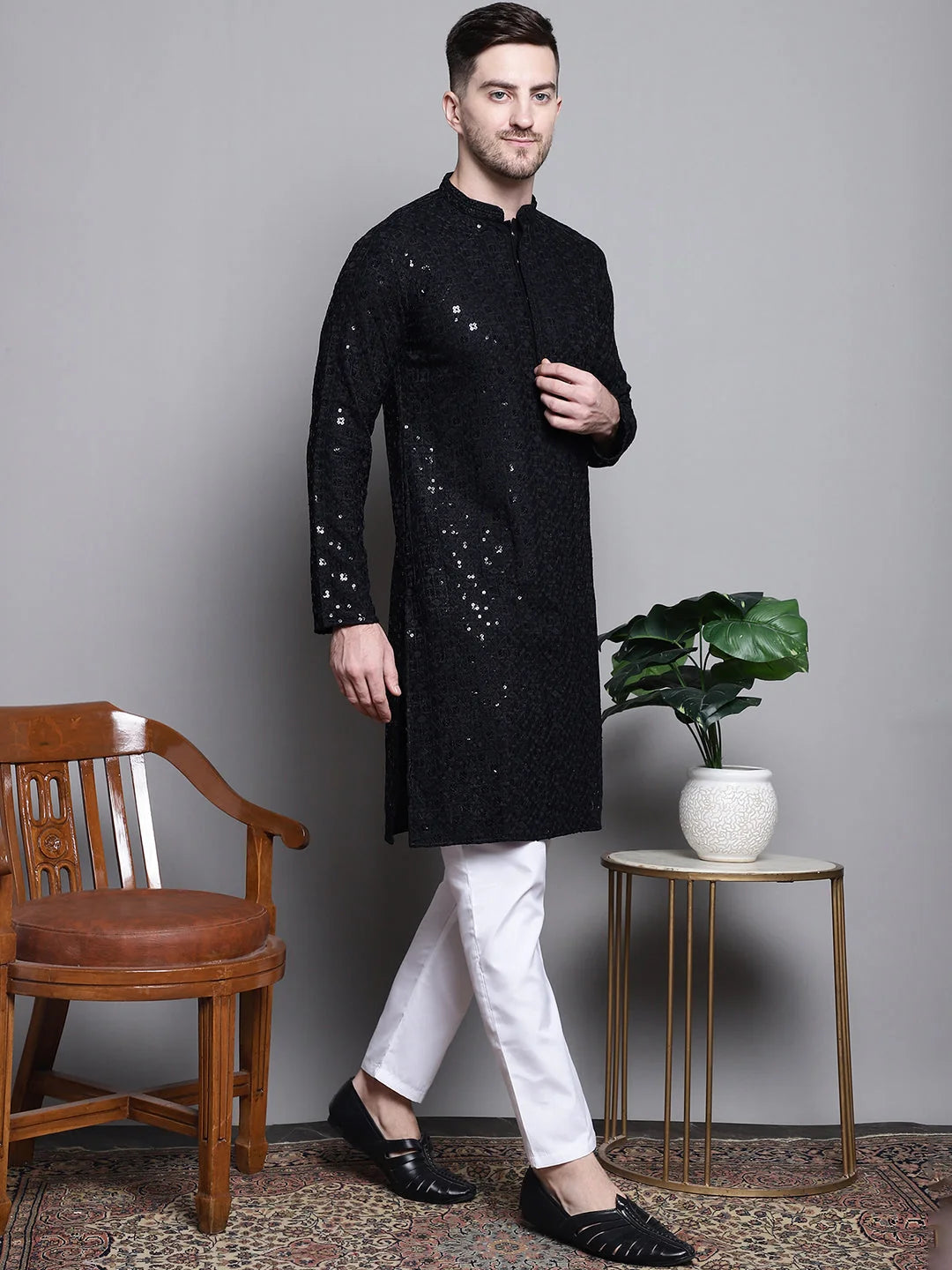 Styled Cotton Kurta Pajama Set - Embroidered Mens Kurta Pajama