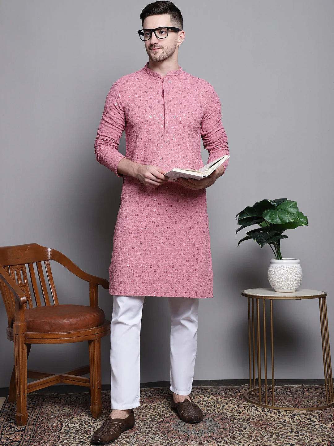 Embroidered Cotton Kurta Pajama Set - JOKPQ Kurta Pajama Set
