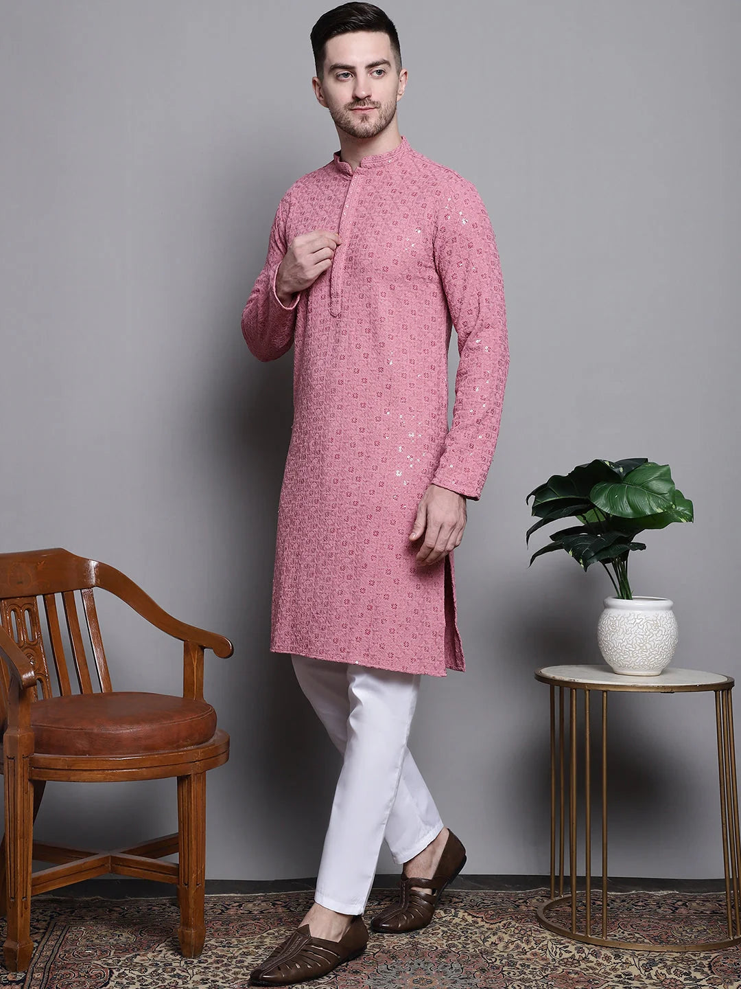 Embroidered Cotton Kurta Pajama Set - JOKPQ Kurta Pajama Set
