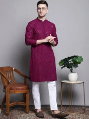 Sequin Styled Inn Embroidered Pure Cotton Kurta with Pyjamas