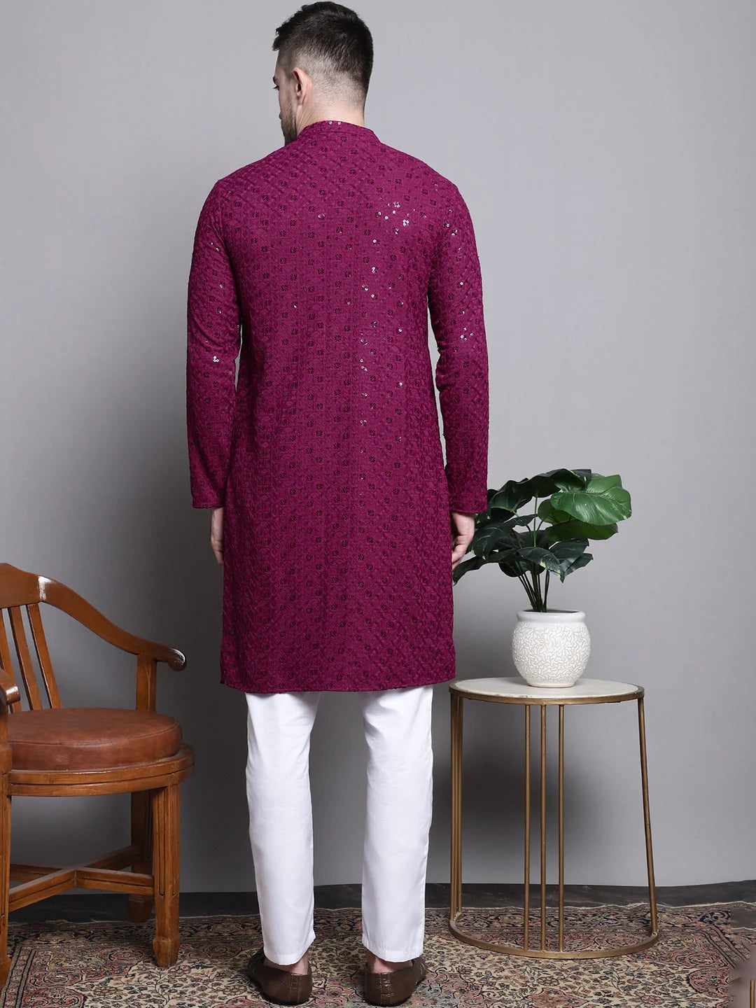 Embroidered Cotton Kurta Pajama Set - Mens Kurta Pajama
