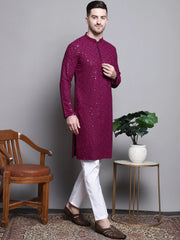 Sequin Styled Inn Embroidered Pure Cotton Kurta with Pyjamas
