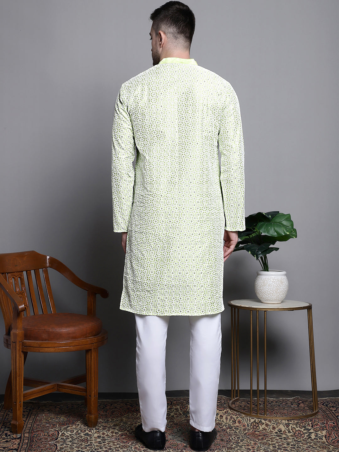 Sequin Embroidered Cotton Kurta Set - Mens Kurta Pajama