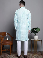 Sequin Embroidered Silk Blend Kurta with Pyjamas-JOKP