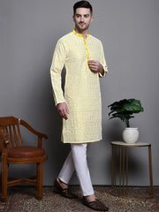 Sequin Embroidered Silk Blend Kurta Solid Styled with Pyjamas