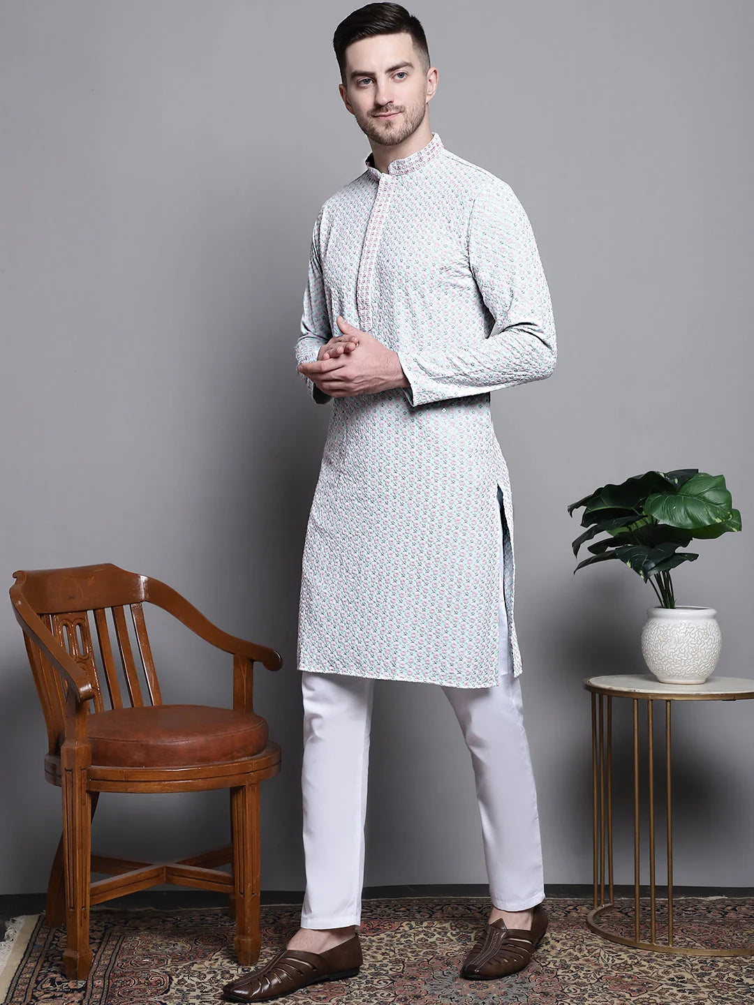 Cotton Kurta Pajama Set - Sequin Embroidered Ethnic Outfit