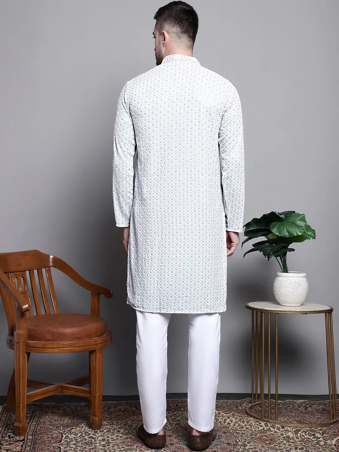 Cotton Kurta Pajama Set - Sequin Embroidered Ethnic Outfit