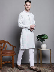 Sequin Embroidered Pure Cotton Kurta with Pyjamas-5008
