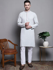 Sequin Embroidered Pure Cotton Kurta with Pyjamas-5008
