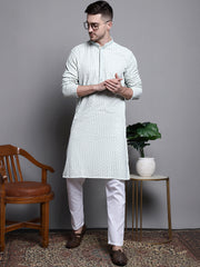 Sequin Embroidered Pure Cotton Kurta Styled with Pyjamas