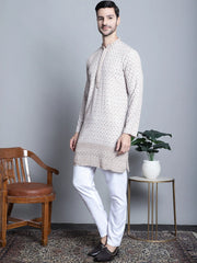 Men's Chikankari Embroidered Kurta with Pyjama-JOKP-P-5009