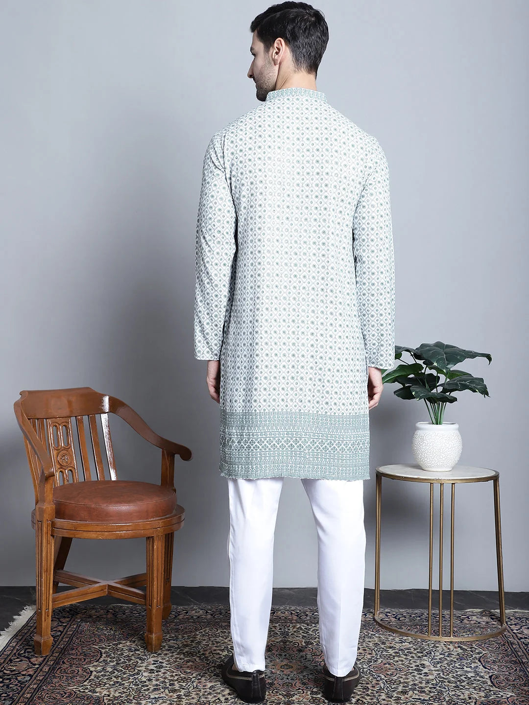 Chikankari Embroidered Kurta Pajama Set - Stylish Mens Kurta