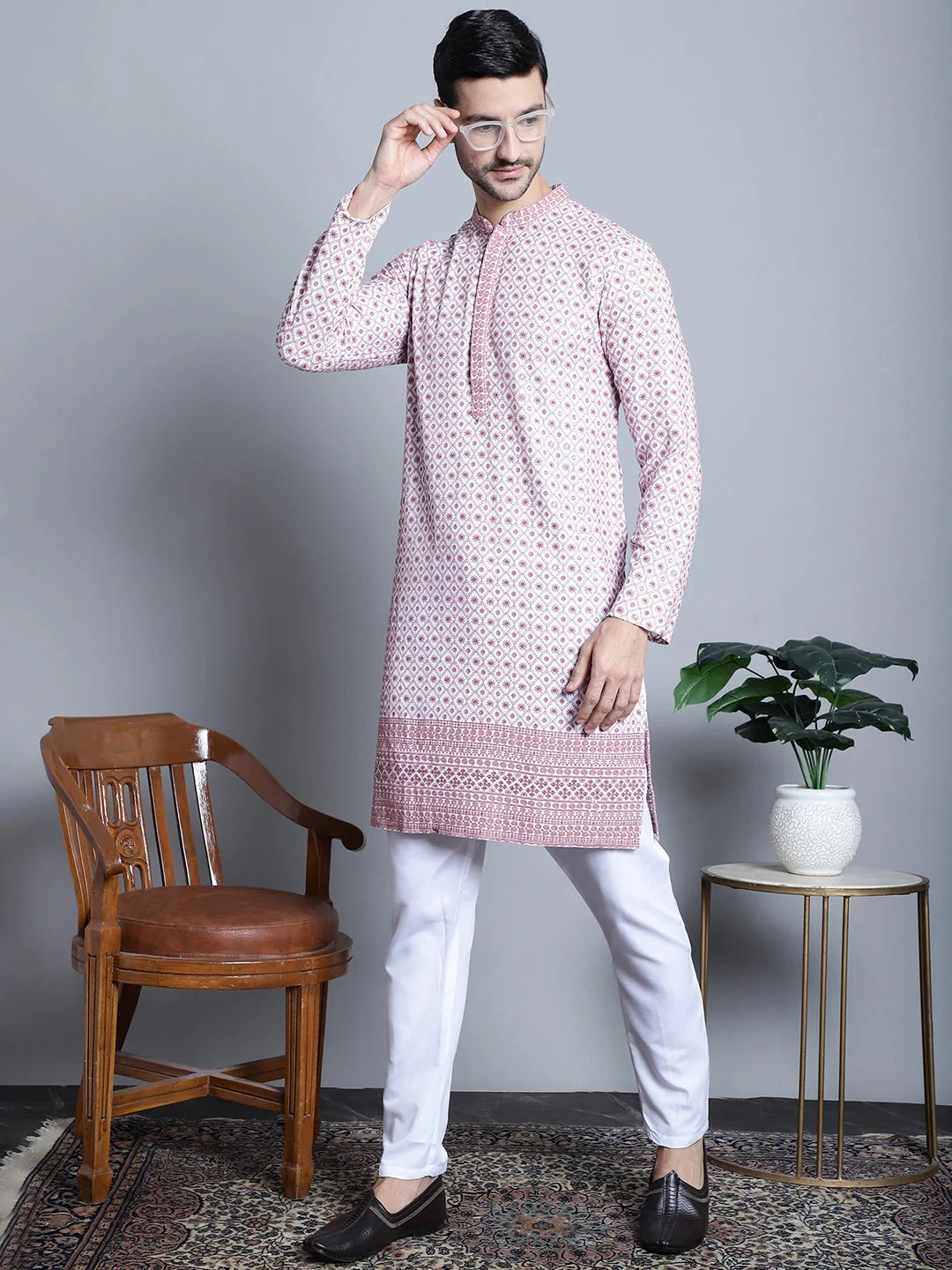 Stylish Mens Kurta Pajama - Chikankari Embroidered Kurta