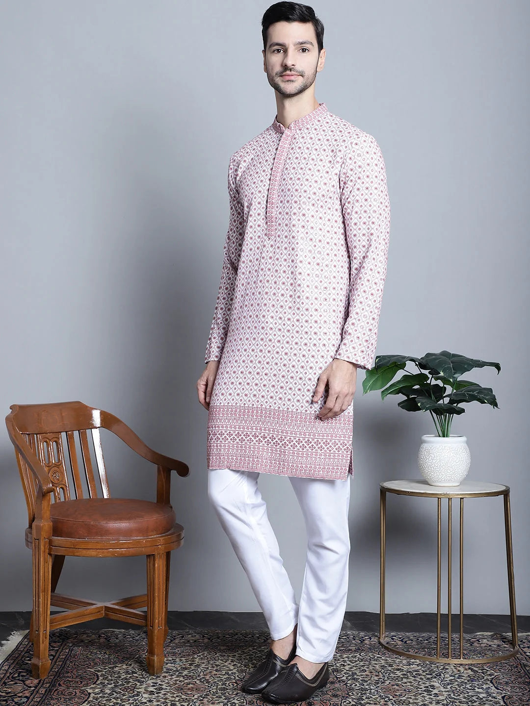 Stylish Mens Kurta Pajama - Chikankari Embroidered Kurta