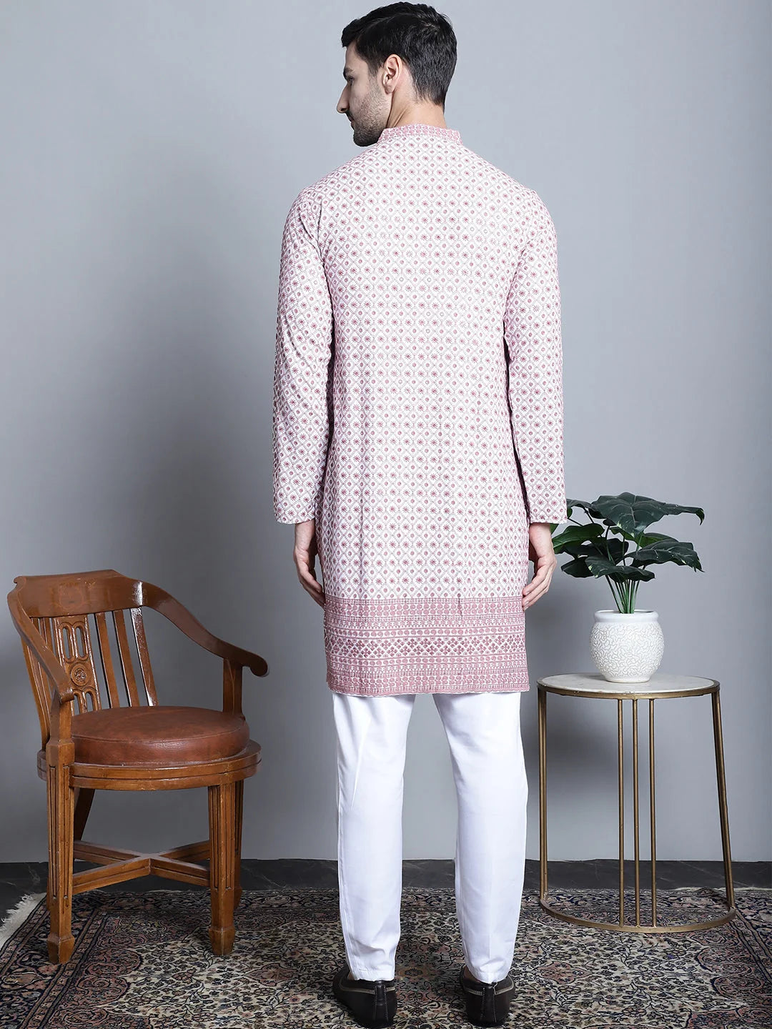 Stylish Mens Kurta Pajama - Chikankari Embroidered Kurta