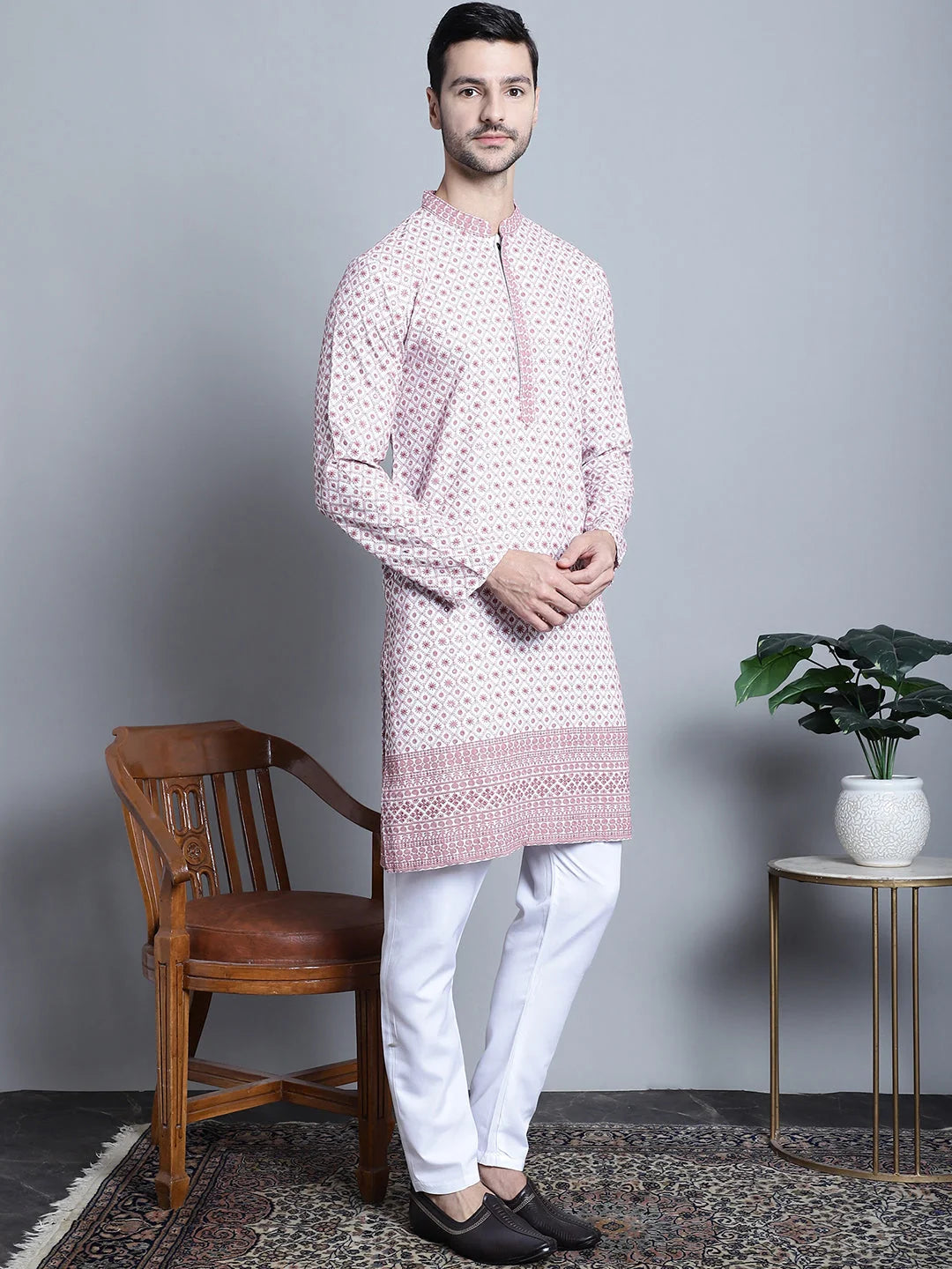 Stylish Mens Kurta Pajama - Chikankari Embroidered Kurta