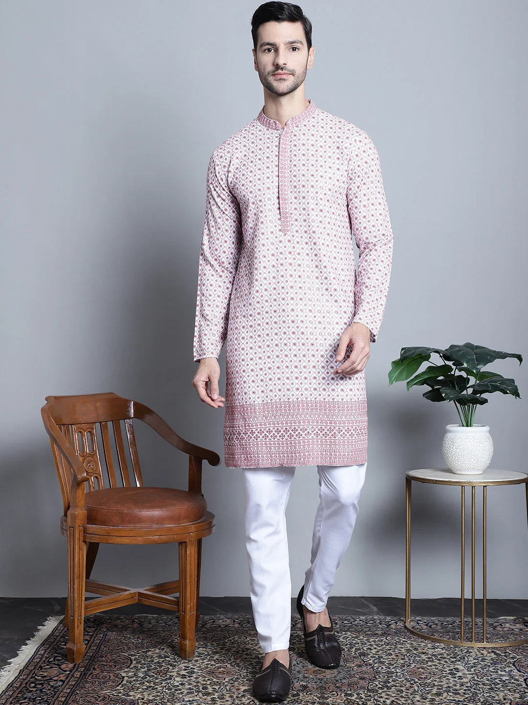 Stylish Mens Kurta Pajama - Chikankari Embroidered Kurta