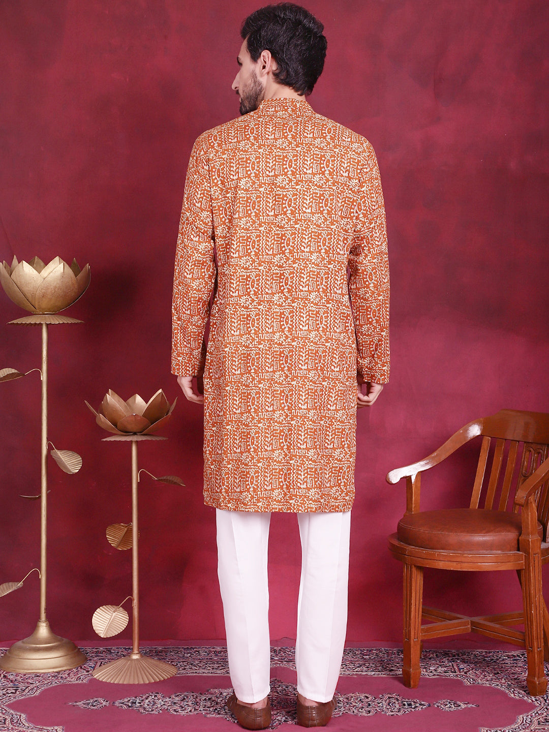 DesiQlo Men Printed Kurta Pyjama Set - Yellow - JOKP_P_5014Mustard_S