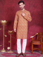 Men's Digital Printed Kurta with Pyjama ( JOKP P 5014 Mustard ) [FF] [I-1-4]