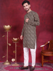 Men's Digital Printed Kurta with Pyjama ( JOKP 5014 Olive )