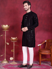 Men's Sequins Chikankari Embroidered Kurta with Pyjama ( JOKP P 5015 Black ) [FF] [K-1 to 3 & K6]