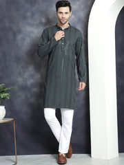Men's Sequins Chikankari Embroidered Kurta with Pyjama ( JOKP P 5015Grey )