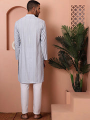 Men's Sequins Embroidered Kurta with Pyjama-JOKP-PW