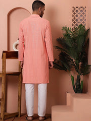 Men's Sequins Embroidered Kurta with Pyjama-JOKP-PS