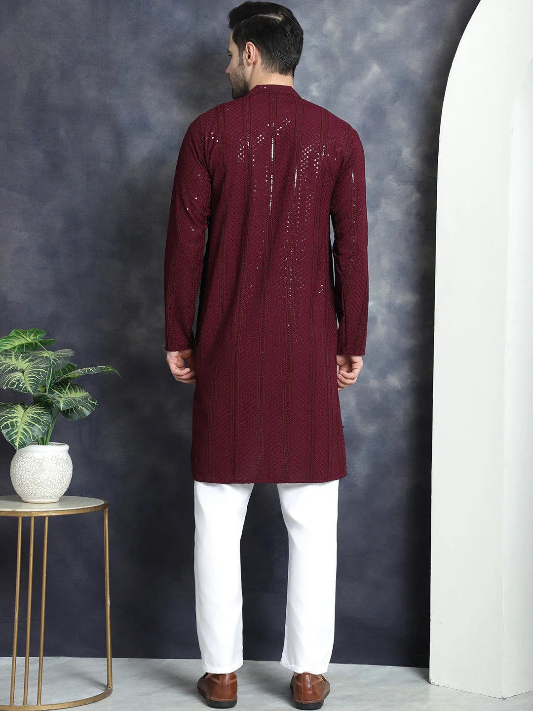 Purple Embroidered Kurta with Pyjama | Mens Kurta Pajama Set