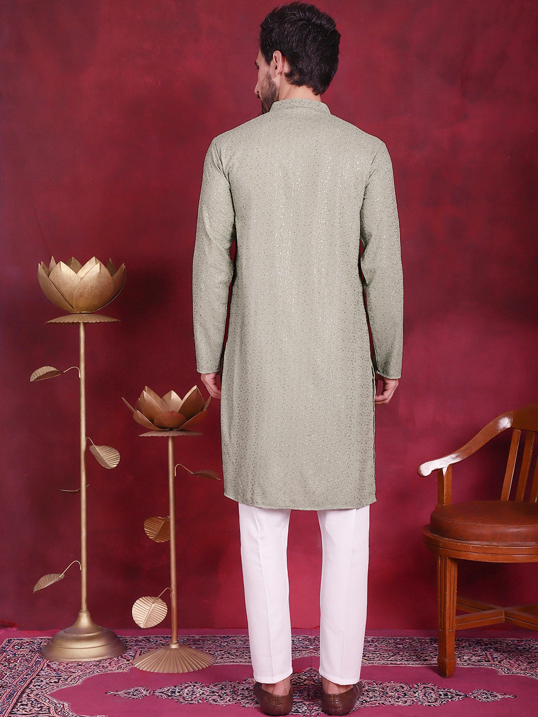 DesiQlo Men Embroidered Kurta Pyjama Set - Green - JOKP_P_5018Pista_S